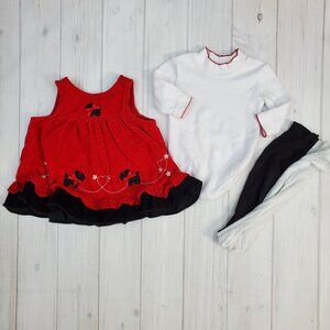 6-9 Month Baby Girl Dress Red with Dog & Tights - From Brand Rare Too!